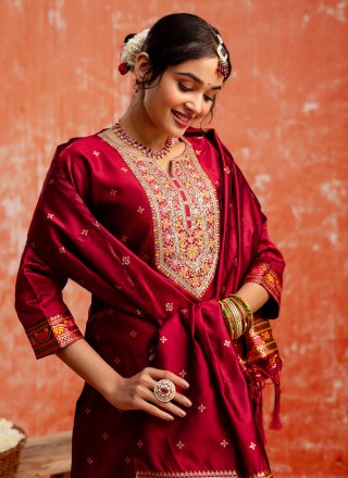 Cotton Salwar Suit In Maroon Color