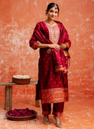 Cotton Salwar Suit In Maroon Color