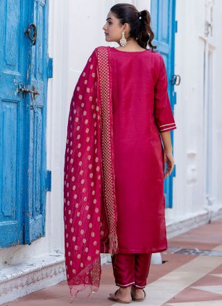 Cotton Salwar Suit In Rani Color