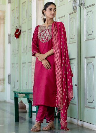 Cotton Salwar Suit In Rani Color