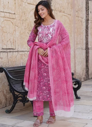 Cotton Salwar Suit with Embroidered and Print Work
