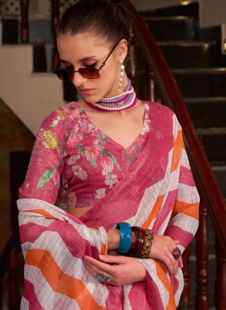 Cotton Silk Contemporary Saree In Pink Color