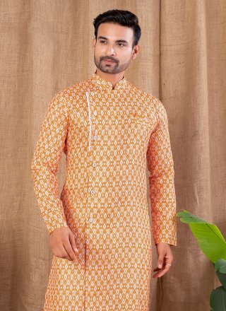 Cotton Silk Indo Western In Orange Color