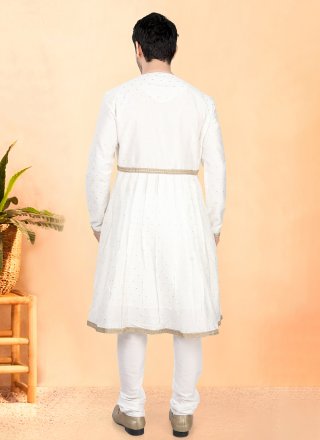 Cotton Silk Kurta Pyjama In Cream and Gold Color