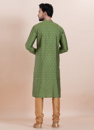 Cotton Silk Kurta Pyjama In Green Colour