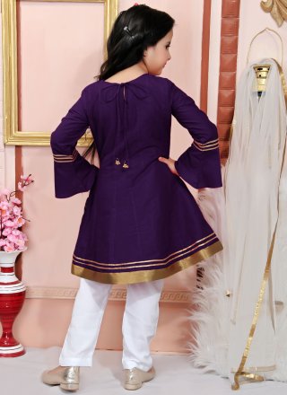 Cotton Silk Readymade Salwar Suit In Purple Color