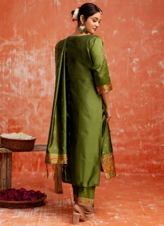 Cotton Silk Salwar Suit In Green Color