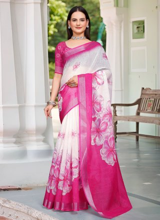 Cotton Trendy Saree with Patch Border and Digital Print Work