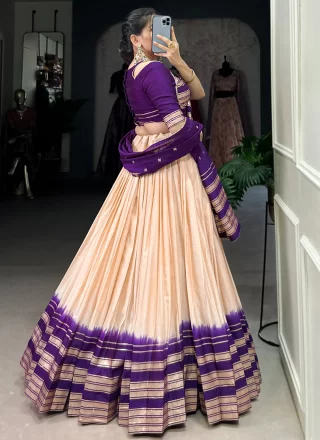 Cream and Peach Chanderi Lehenga Choli