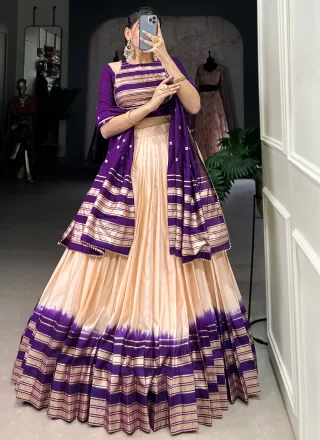 Cream and Peach Chanderi Lehenga Choli