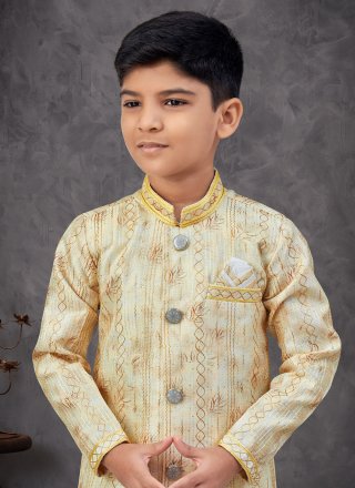 Cream and Yellow Imported Machine Embroidery Work Indo Western for Festival