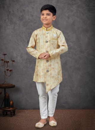 Cream and Yellow Imported Machine Embroidery Work Indo Western for Festival