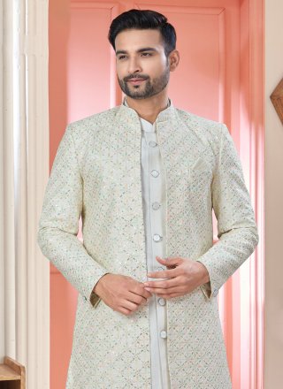 Cream Art Silk Indo Western with Embroidered and Sequins Work for Ceremonial