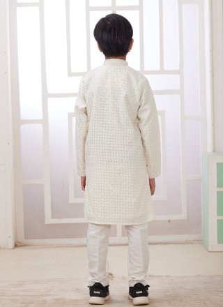 Cream Art Silk Kurta Pyjama