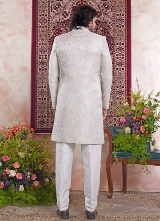 Cream Banarasi Jacquard Jacquard Work Indo Western