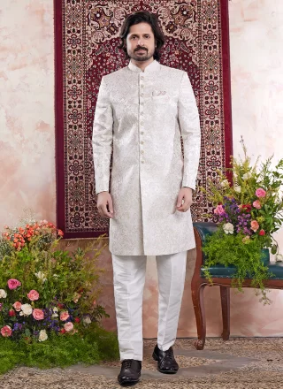 Cream Banarasi Jacquard Jacquard Work Indo Western