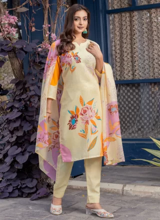 Cream Blended Cotton Readymade Style with Floral Patch Work