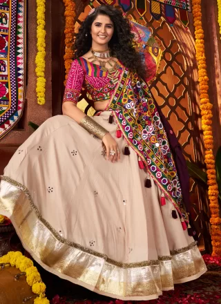 Cream Cotton Readymade Lehenga Choli