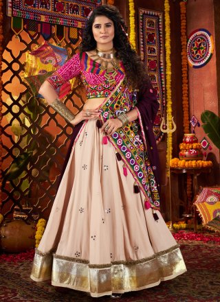 Cream Cotton Readymade Lehenga Choli
