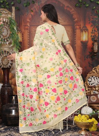 Cream Cotton Trendy Saree with Woven Work