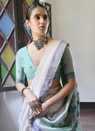 Cream Cotton Weaving Work Trendy Saree