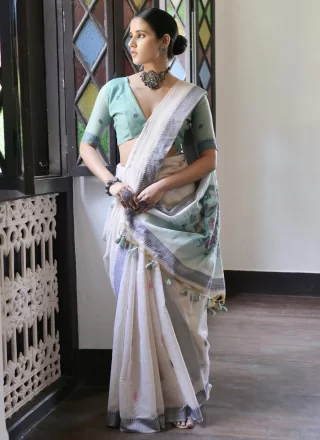 Cream Cotton Weaving Work Trendy Saree