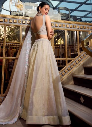 Cream Crush A - Line Lehenga Choli In Plain