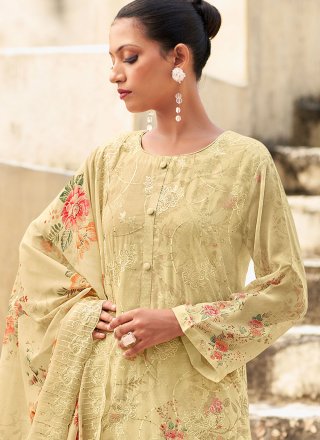 Cream Digital Print, Floral Patch, Resham and Thread Work Organza Salwar Suit