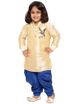Cream Dupion Silk Embroidered Work Kurta Pyjama