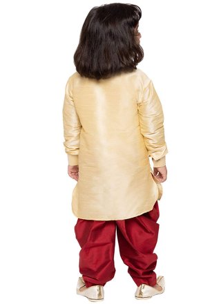 Cream Embroidered Work Dupion Silk Kurta Pyjama
