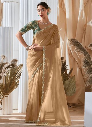 Cream Fancy Fabric Cut, Sequins, Thread and Zari Work Trendy Saree