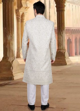 Cream Georgette Sherwani Mens Wear