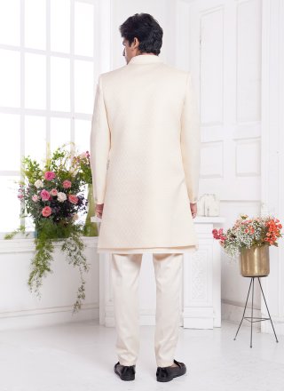 Cream Imported Plain Work Indo Western