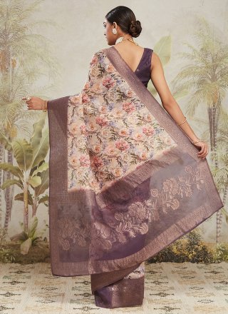 Cream Jacquard Silk Trendy Saree