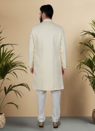 Cream Jacquard Woven Work Indo Western