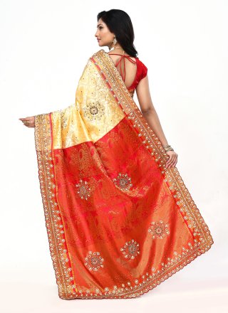 Cream Kanjivaram Silk Classic Sari with Hand Work