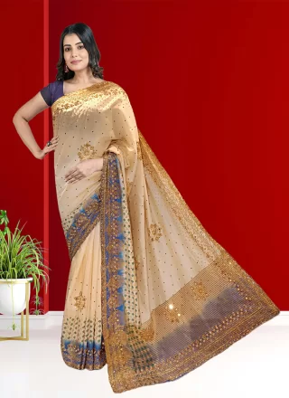 Cream Kanjivaram Silk Trendy Saree with Hand Work