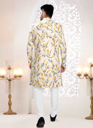 Cream Linen Print Work Indo Western for Ceremonial