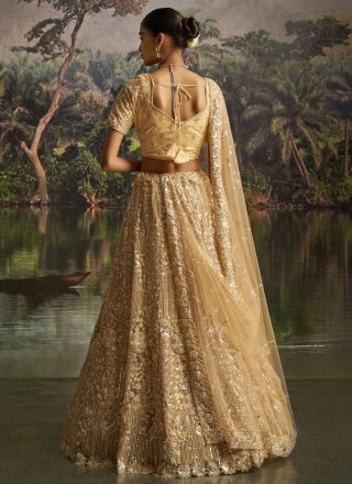 Cream Net Dori, Embroidered, Sequins, Thread and Zircon Work A - Line Lehenga Choli