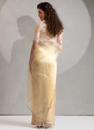 Cream Organza Classic Saree with Zircon Work