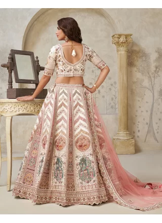 Cream Silk A - Line Lehenga Choli