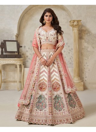 Cream Silk A - Line Lehenga Choli