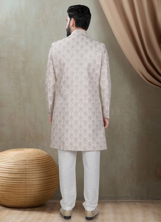 Cream Silk Buttons Work Indo Western