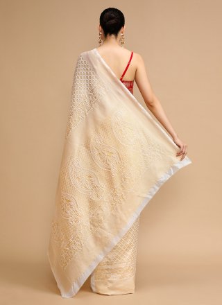 Cream Silk Contemporary Sari with Jacquard and Woven Work