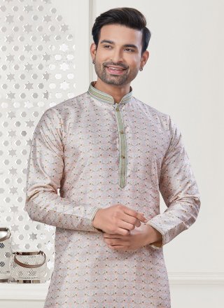 Cream Silk Digital Print Work Kurta Pyjama