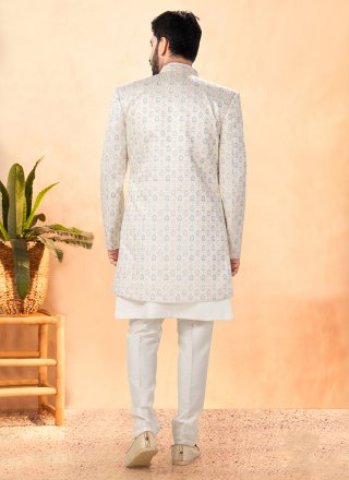 Cream Silk Embroidered, Sequins and Thread Work Indo Western