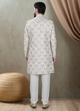 Cream Silk Embroidered, Sequins and Thread Work Indo Western