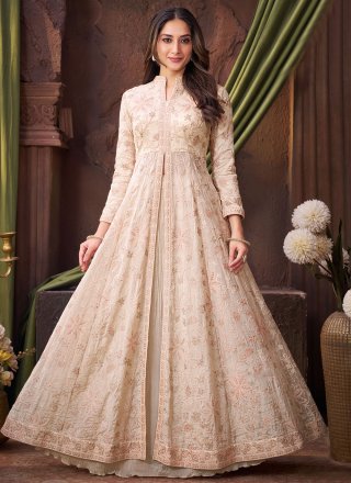 Cream Silk Embroidered Work Lehenga Choli