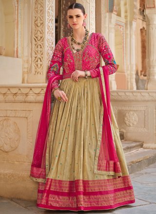 Cream Silk Gown with Foil Print Work for Women