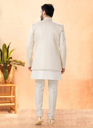 Cream Silk Indo Western with Embroidered, Sequins and Thread Work for Ceremonial